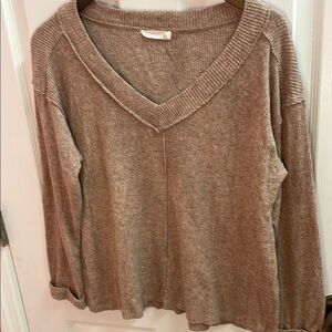 Lush Brown V-Neck Sweater Soft Knit Casual
